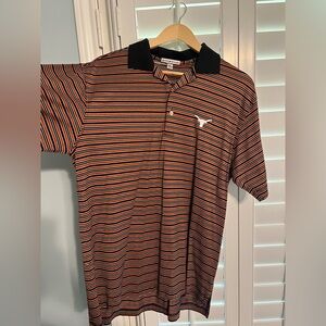 Peter Millar University of Texas Orange and Black Striped Polo, Size M